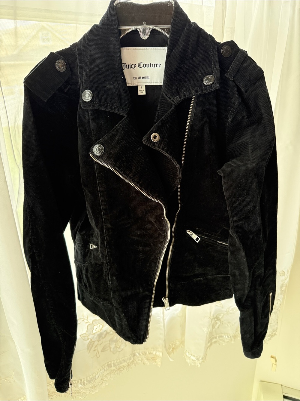 Juicy Couture Black Corduroy Moto-Style Jacket Small